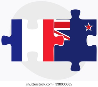 France and New Zealand Flags in puzzle isolated on white background