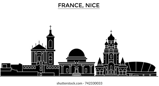 France, Nice architecture vector city skyline, travel cityscape with landmarks, buildings, isolated sights on background