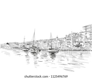 France. Nice. Azure cost. Hand drawn sketch. Vector illustration.