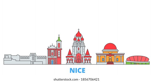 France, Nice line cityscape, flat vector. Travel city landmark, oultine illustration, line world icons