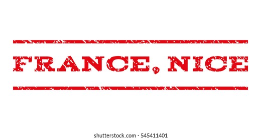 France, Nice watermark stamp. Text caption between horizontal parallel lines with grunge design style. Rubber seal stamp with unclean texture.