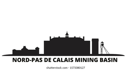 France, Nord Pas De Calais Mining Basin city skyline isolated vector illustration. France, Nord Pas De Calais Mining Basin travel black cityscape svg