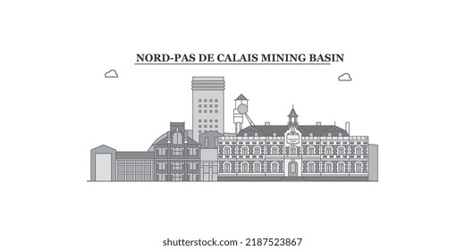 France, Nord-Pas De Calais Mining Basin city skyline isolated vector illustration, icons svg