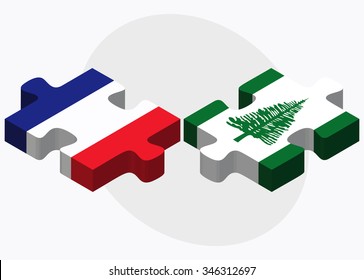France and Norfolk Island Flags in puzzle isolated on white background