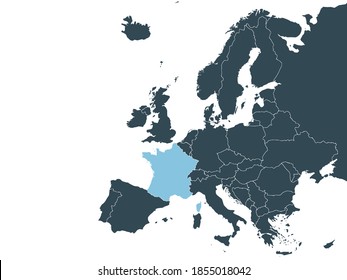 Francia en Europa mapa vector. Ilustración vectorial.