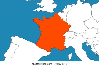 France on the map of Europe, vector illustration