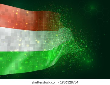 France, on vector 3d flag on green background with polygons and data numbers
