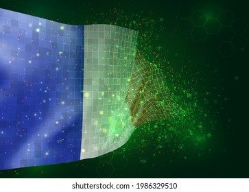 Francia, sobre la bandera del vector 3d sobre el fondo verde con polígonos y números de datos
