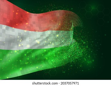France, on vector 3d flag on green background with polygons and data numbers