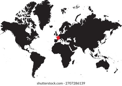 Francia en el mapa mundial Silueta de Vector editable