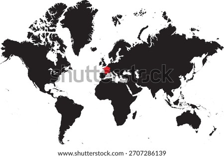 France on the World Map Editable Vector Silhouette