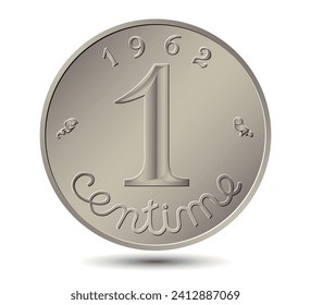 France one centime coin. Vector illustration.