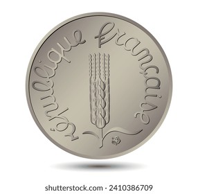 France one centime obverse coin on a white isolated background. Vector illustration.