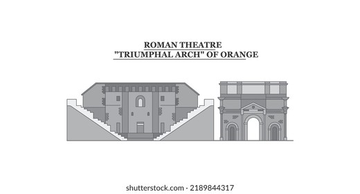 France, Orange city skyline isolated vector illustration, icons