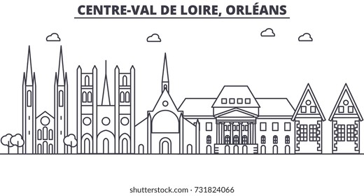 France, Orleans architecture line skyline illustration. Linear vector cityscape with famous landmarks, city sights, design icons. Editable strokes