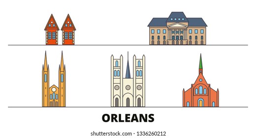 France, Orleans flat landmarks vector illustration. France, Orleans line city with famous travel sights, skyline, design. 