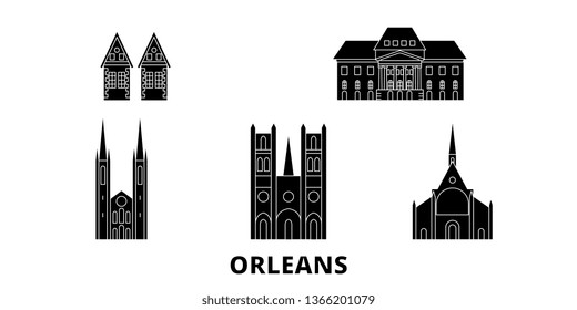 France, Orleans flat travel skyline set. France, Orleans black city vector illustration, symbol, travel sights, landmarks.