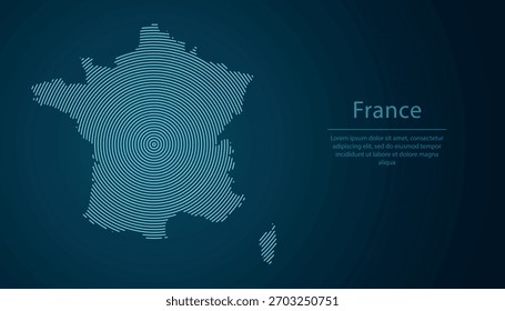 France outline map filled with concentric circles on dark gradient background