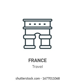France outline vector icon. Thin line black france icon, flat vector simple element illustration from editable travel concept isolated stroke on white background