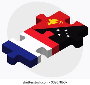 France and Papua New Guinea Flags in puzzle isolated on white background