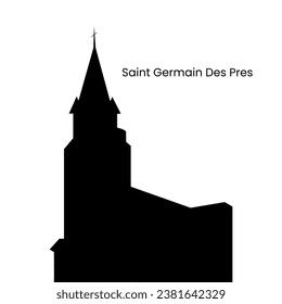 Frankreich, Paris, alte Kirche Saint Germain des Pres, Silhouette einzeln auf weißem Hintergrund, Vektorgrafik