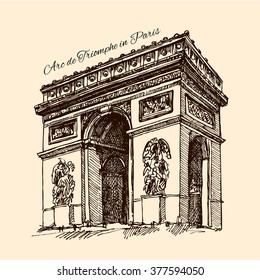 France - Paris - Arc de triomphe - Very detailed vector representation of an Hand drawing