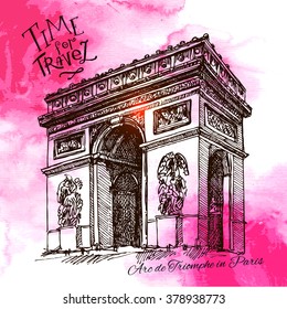 France - Paris - Arc de triomphe - Very detailed vector representation of an Hand drawing