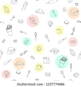 France Paris cafe seamless, pattern in doodle style. For print, web and textile design