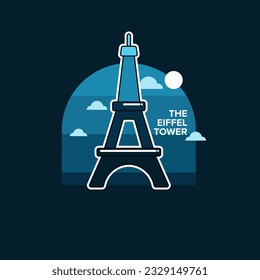 france paris the eiffel tower flat iconic illustration night dark blue