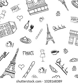 France and Paris Hand drawn travel doodles. Vector illustration