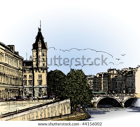 France, Paris: panoramic view of  river SEINE Pont Neuf  bridge
