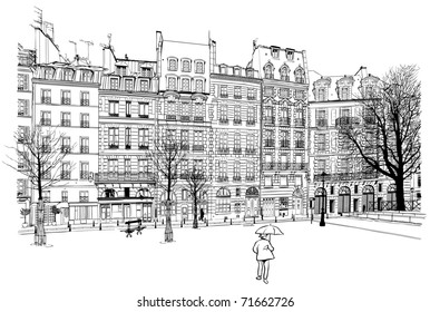 France - Paris - Place Dauphine vector illustration