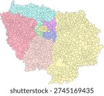 France Paris region Vector map with Communes by 8 Departments
