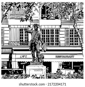 France, Paris Rochambeau square - vector illustration (Ideal for printing on fabric or paper, poster or wallpaper, house decoration)