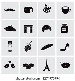 France, Paris symbols - vector icon set.