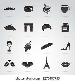 France, Paris symbols - vector icon set.