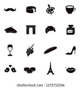 France, Paris symbols - vector icon set.