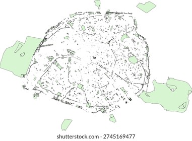 France Paris Vector street map with green spaces
