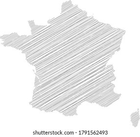 France - pencil scribble sketch silhouette map of country area with dropped shadow. Simple flat vector illustration.