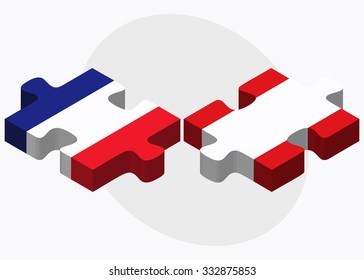 France and Peru Flags in puzzle isolated on white background