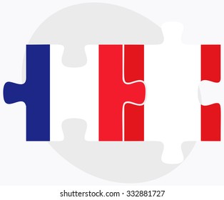 France and Peru Flags in puzzle isolated on white background