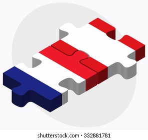 France and Peru Flags in puzzle isolated on white background