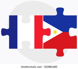 France and Philippines Flags in puzzle isolated on white background