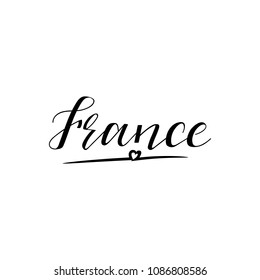 France phrase in French. Ink illustration. Modern brush calligraphy. Isolated on white background.