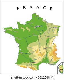 France physical vector map