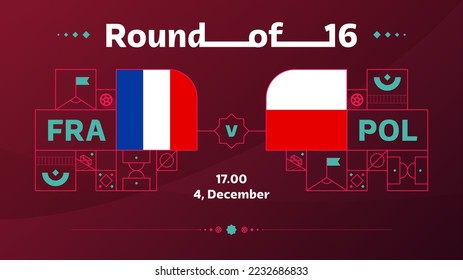 France Poland Play-off-Runde von 16 Spiel Fußball 2022. 2022 Weltfußballmeisterschaftsspiel gegen Mannschaften auf Sporthintergrund, Meisterschaftspopster, Vektorgrafik.