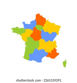 France political map of administrative divisions - regions. Blank colorful vector map.