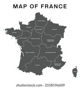 France political map with administrative regions Isolated Vector illustration, Vector illustration map of the France with regions or states. detailed map of France country with administrative division