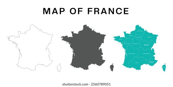 France political map with administrative regions Isolated Vector illustration, Vector illustration map of the France with regions or states. detailed map of France country with divisions. border map