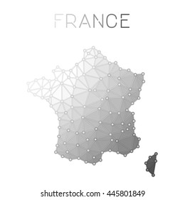 France polygonal vector map. Molecular structure country map design. Network connections polygonal France map in geometric style for your infographics.